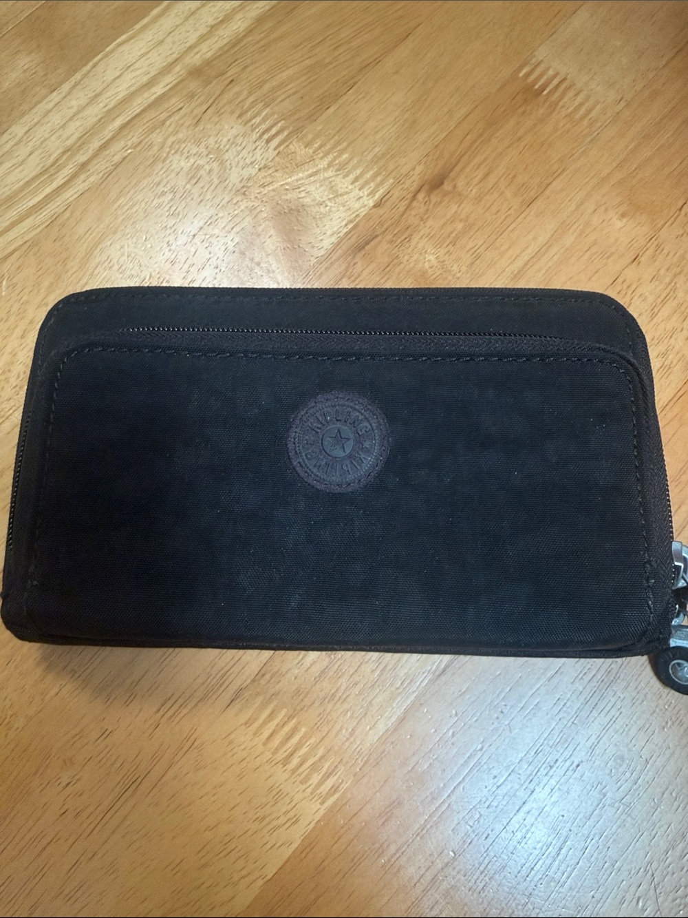 Kipling Black Zip Wallet with Round Logo